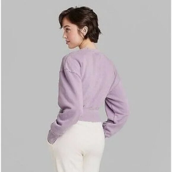 NWT Women's Cropped Crewneck Pullover Sweatshirt - Wild Fable Berry Pink - Picture 2 of 2